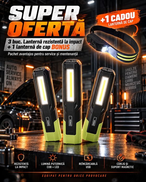 3+1-Gratis!Lanterna led acumulator.Lanterna rezistenta antigel,benzina