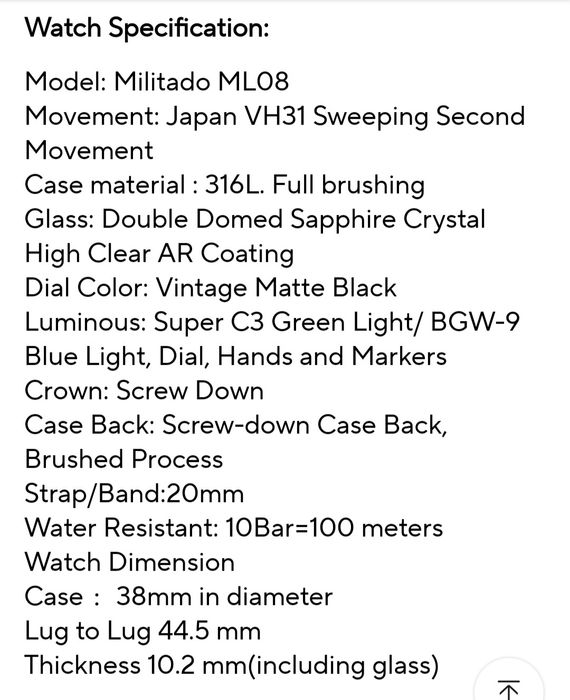 Militado Murph, 38 mm, 316L, safir