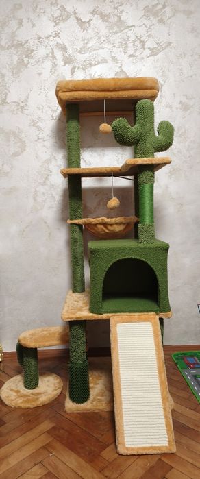 ansamblu de joaca verde pisici cu hamac, loc  pentru dormit si  zgariat