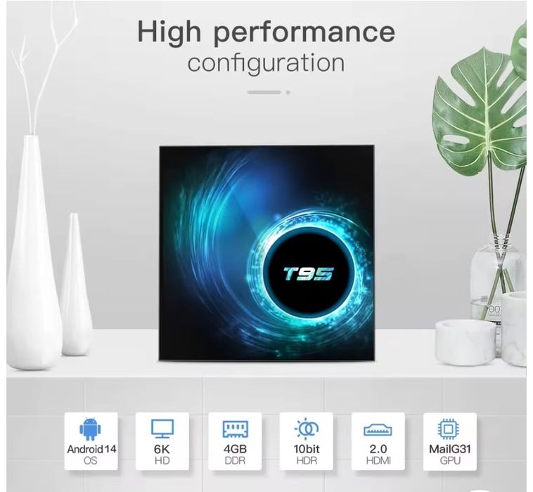 TV Box Android 4.0 T95 Smart 6K Cu Kodi 18.1, Ceas, Telecomandă - 4GB