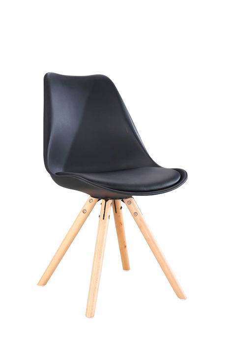 Set 6 Scaune dining lemn si PVC stil scandinav maro si negru