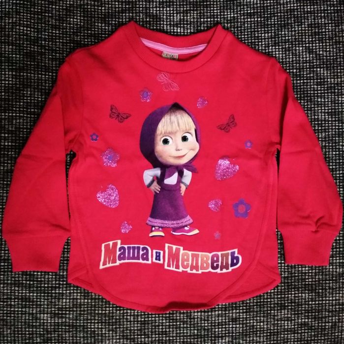 Толстовка для девочек "Маша и медведь"  цвет - розовый, малиновый