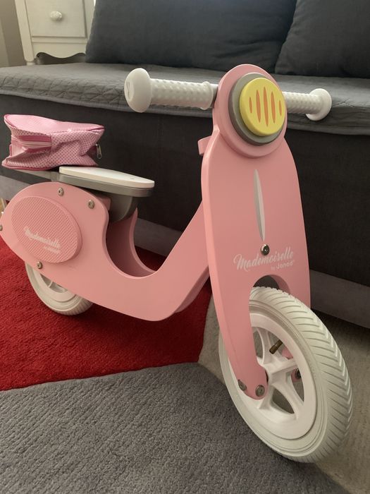 Дървено детско баланс колело/Розов скутер Janod с чанта