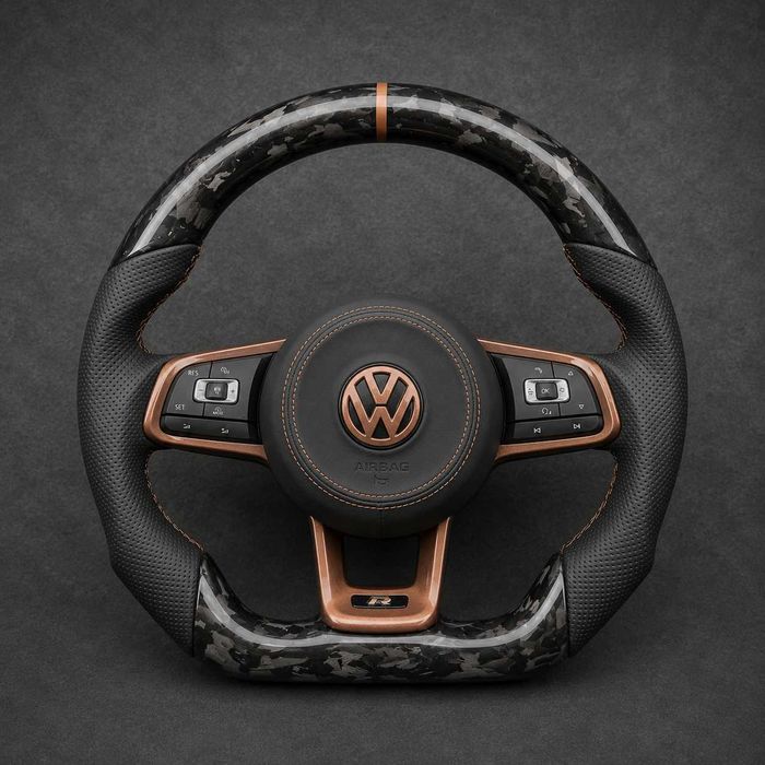 Volan Volkswagen Custom R GTI  | Piele / Carbon / Alcantara | Golf 5 6 7 7.5 8 Passat B6 B7 B8 CC Arteon Polo Scirocco Tiguan T-Roc Touareg