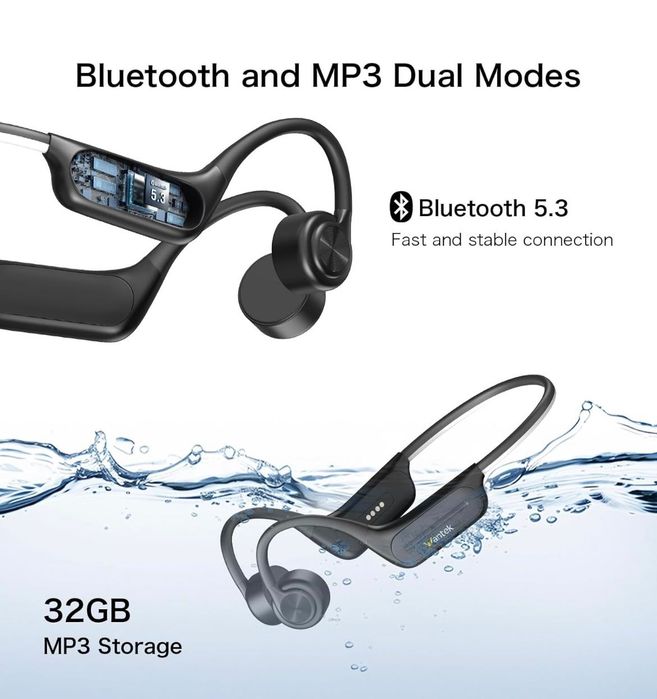 Спортни слушалки Wantek – 32GB памет, IP68 Водоустойчиви