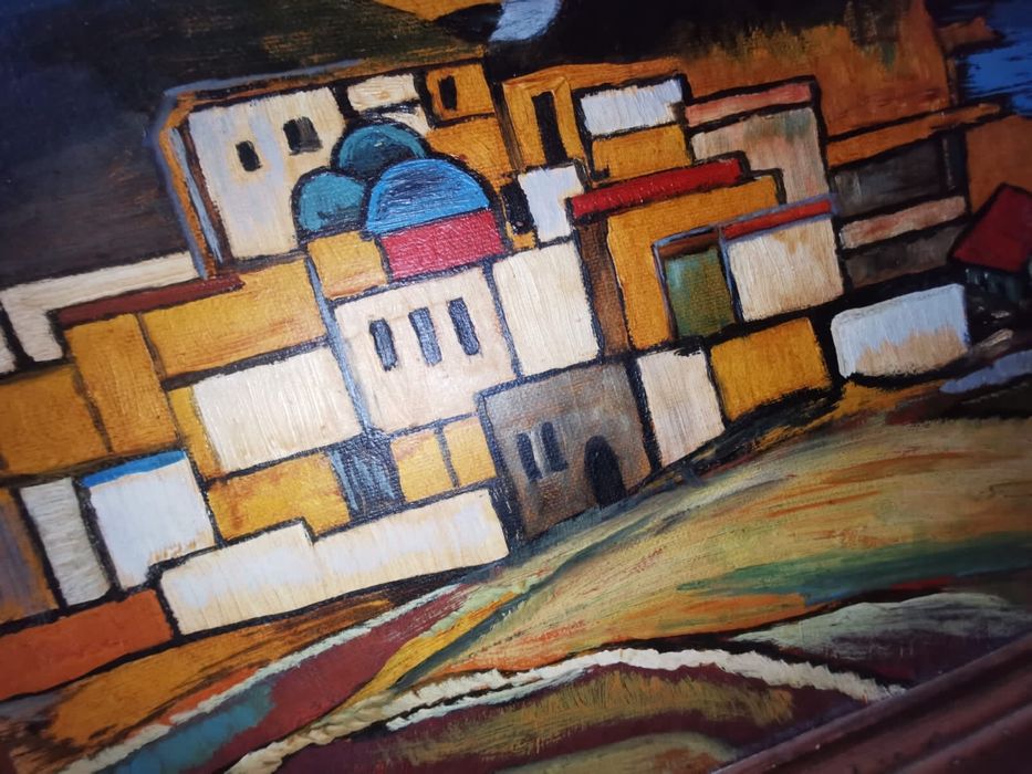 Антикварен бронзов свещник петица масивен тежък позлатен