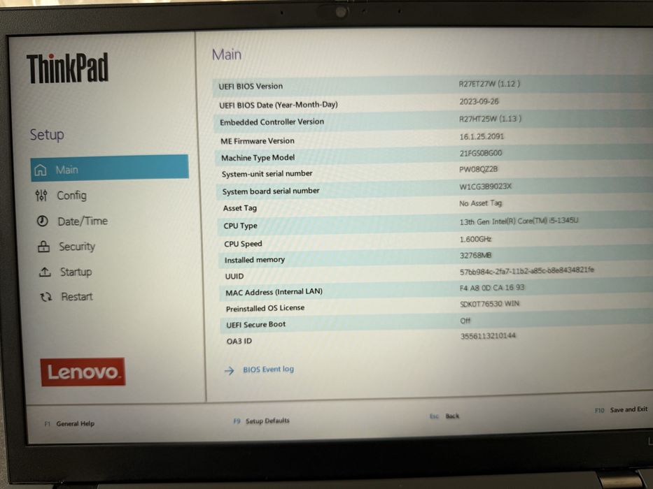 Laptop Lenovo ThinkPad L13 Gen 4 i5-1345U 32GB RAM 512GB SSD