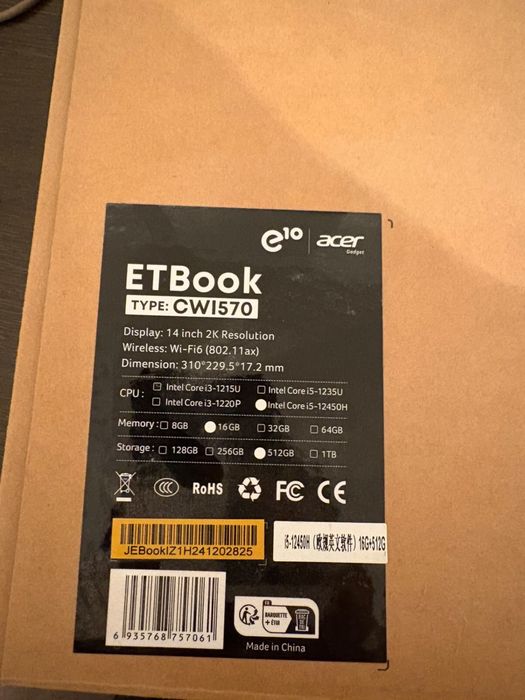 Ноутбук Acer Gadget ETBook E10