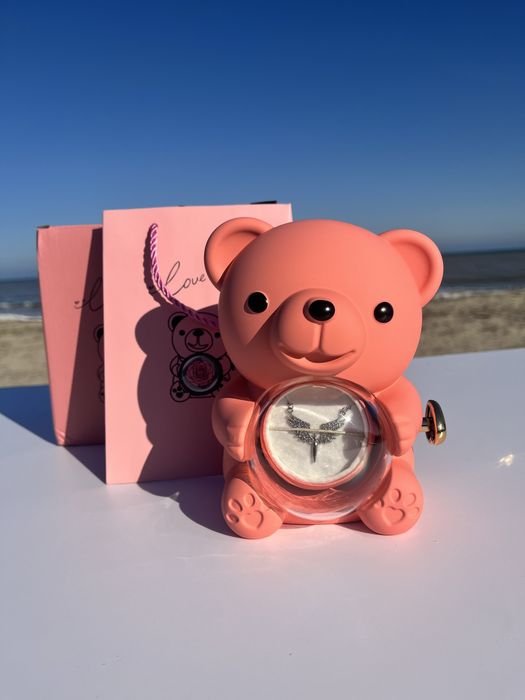 Мече с колие и ИСТИНСКА роза, 8 март, Ден на жената, рожден ден