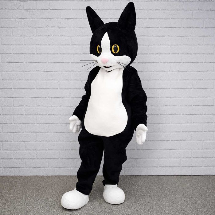 Costum mascotă Felix Pisica alb-negru profesional realizat manual pentru petreceri, evenimente și spectacole copii și adulți
