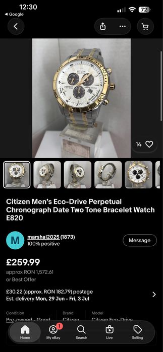 Ceas Citizen  Eco Drive Perpetual Calendar Chronograph Date la cutie ! 10/10! Model rar !