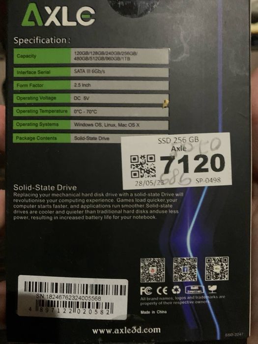 SSD 256GB AXLC Янги ишлатилинмаган