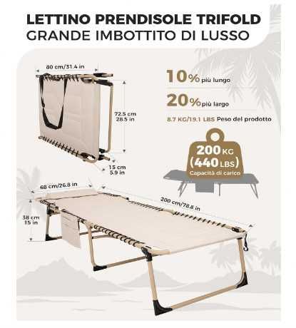 Сгъваем шезлонг KingCamp, голям подплатен градински