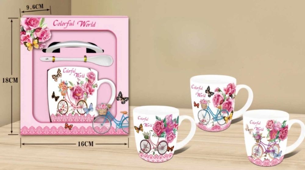 Порцеланова чаша с капак и лъжичка Различни цветове