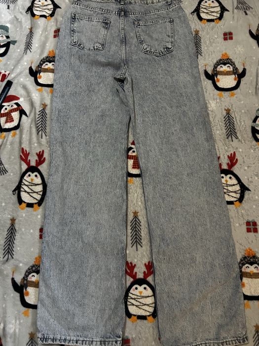 Jeans albastru deschis wide leg, 100% bumbac