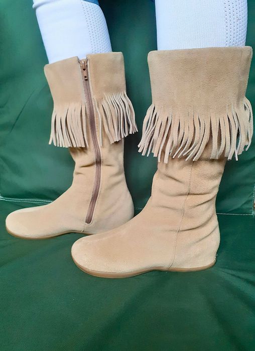 Cizme FIORE din piele naturală întoarsă mocasini cu franjuri fermoar