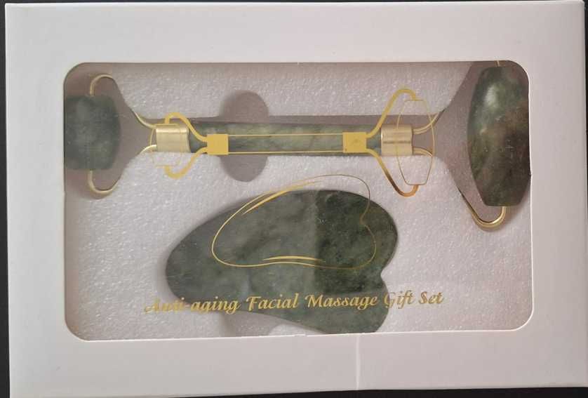 Комплект камък и ролер от нефрит за гуа ша масаж