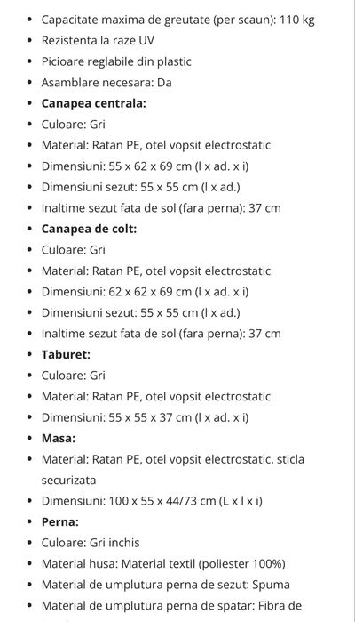 Set canapele de gradina VidaXL, 9 piese, cu perne gri, poliratan
