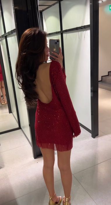 Нова червена блестяща рокля Zara