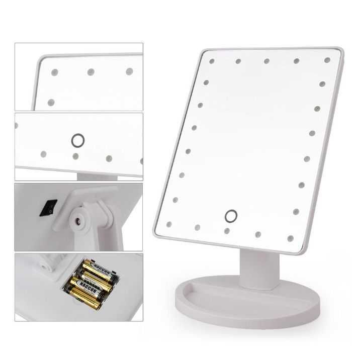 Козметично огледало за гримиране с ЛЕД/LED осветление,грим + Батерии