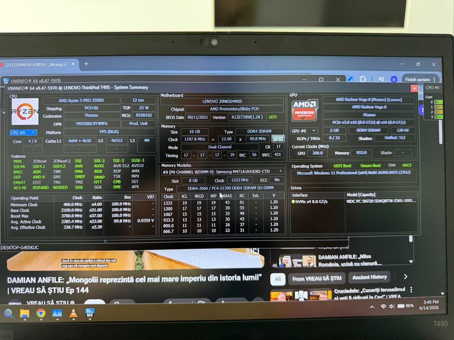 Lenovo ThinkPad T495 - Ryzen 5 PRO / 16GB / 256GB NVMe / Win11 Pro