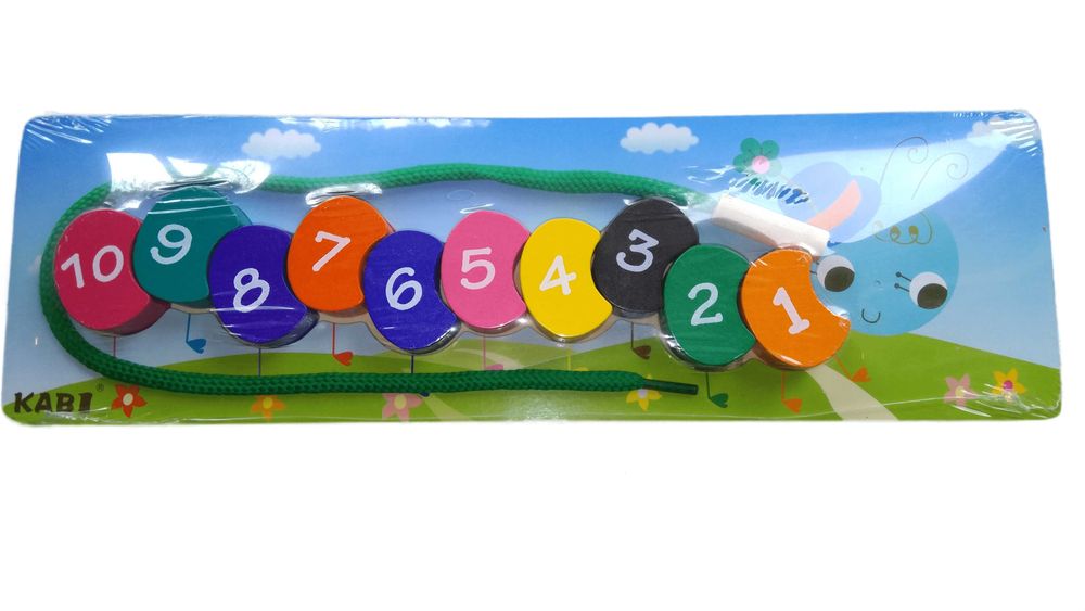 Дървени числа с връв Гъсеница за нанизване / детска игра от дърво