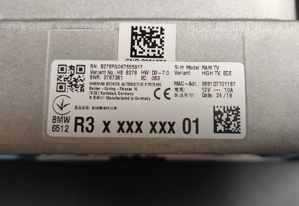 Modul audio RAM BMW B278 HW D3-7.0 High TV G01 G05 G16 G20 G30 G80 G82