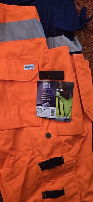 Salopetă/Pantaloni de lucru Fristads High Visibility bicoloră (Portocaliu/Bleumarin), NOUĂ cu etichete, Mărimea C50