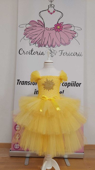 Rochita galbena TUTU Soare Stea Luna carnaval serbare petrecere cadou