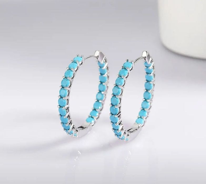 Серьги серебро бирюза Серьги кольца 
Серебро 925 родировано 
Натуральн