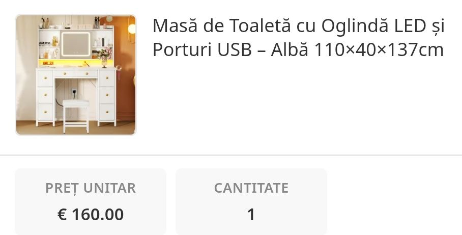 Masă de Toaletă cu Oglindă LED