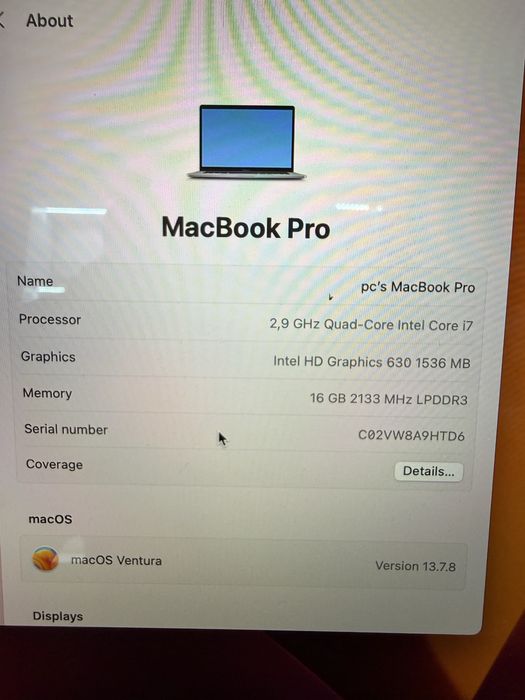 MacBook Pro 15” 2017 i7 2.9GHz, 16GB RAM, Radeon Pro 560