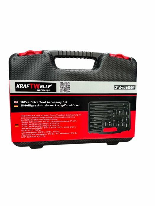 Ударни преходници и удължения 1/4” 3/8” 1/2” к-т 18части KRAFTWELLE