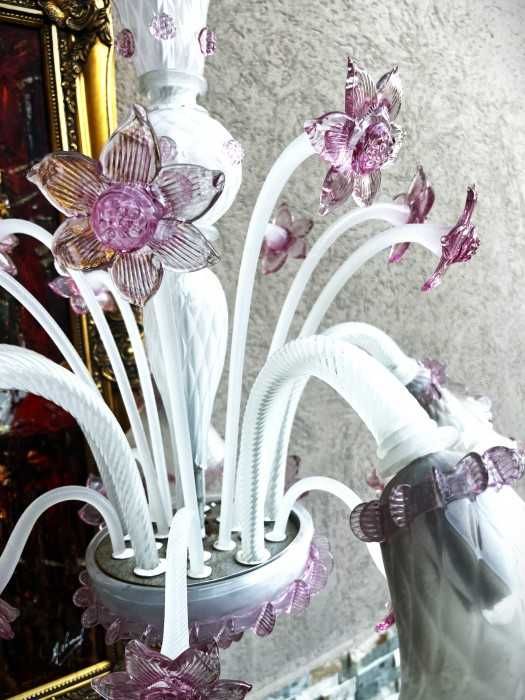 Pretios candelabru Murano-Gemma-decoruri florale-trandafiri-Italia