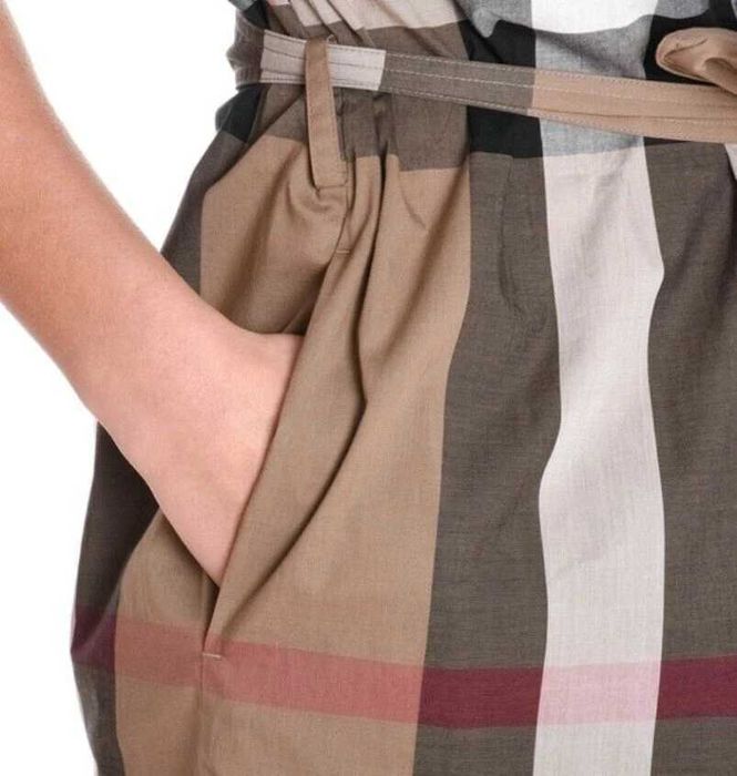 Burberry KELSY BROWN CHECK COTTON BELTED DRESS женска рокля размер UK8 IT40 / S