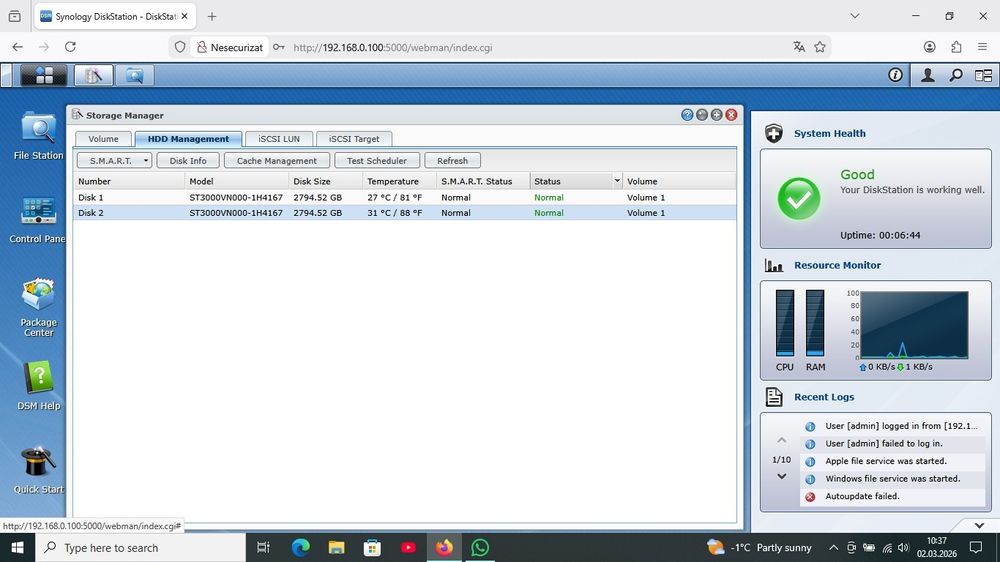NAS Synology DS213j + HDD 2x 3TB