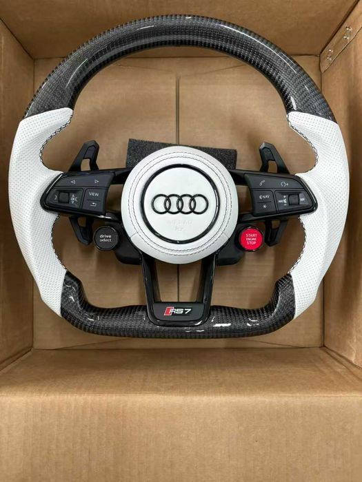 Volan Audi Teșit S-Line Audi A1 A3 A4 A5 A6 A7 A8 R8 Q3 Q5 Q7 TT Piele Nappa + Perforată, Padele și Airbag