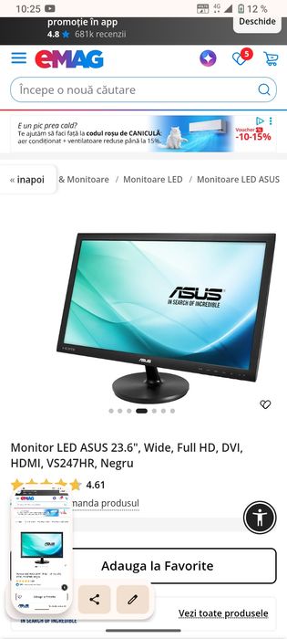 Monitor LED ASUS 23.6", Wide, Full HD, DVI, HDMI, VS247HR, Negru