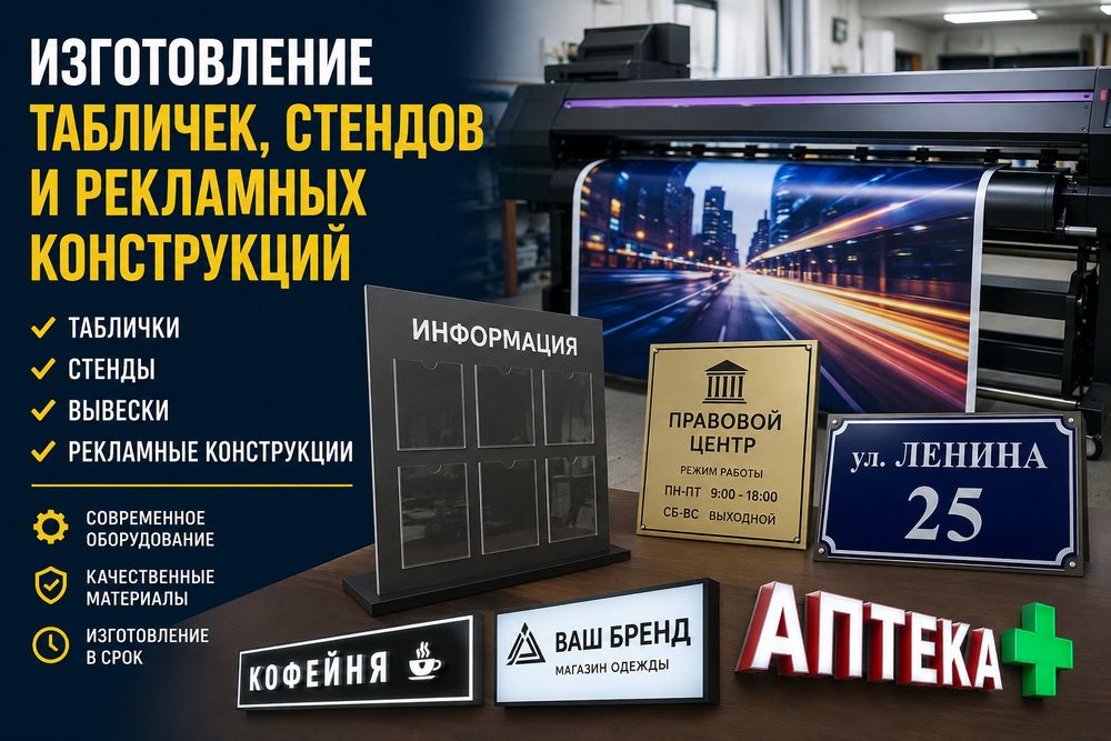 Изготовление табличек,стендов и рекламных конструкций