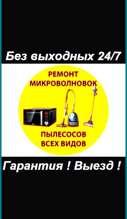 Ремонт Пылесосов,Микроволнововых печей и пр. Выезд 24/7