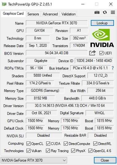 Видеокарта Gigabyte RTX 3070