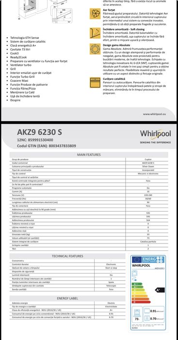 Cuptor electric si plita pe gaz Whirlpool noi