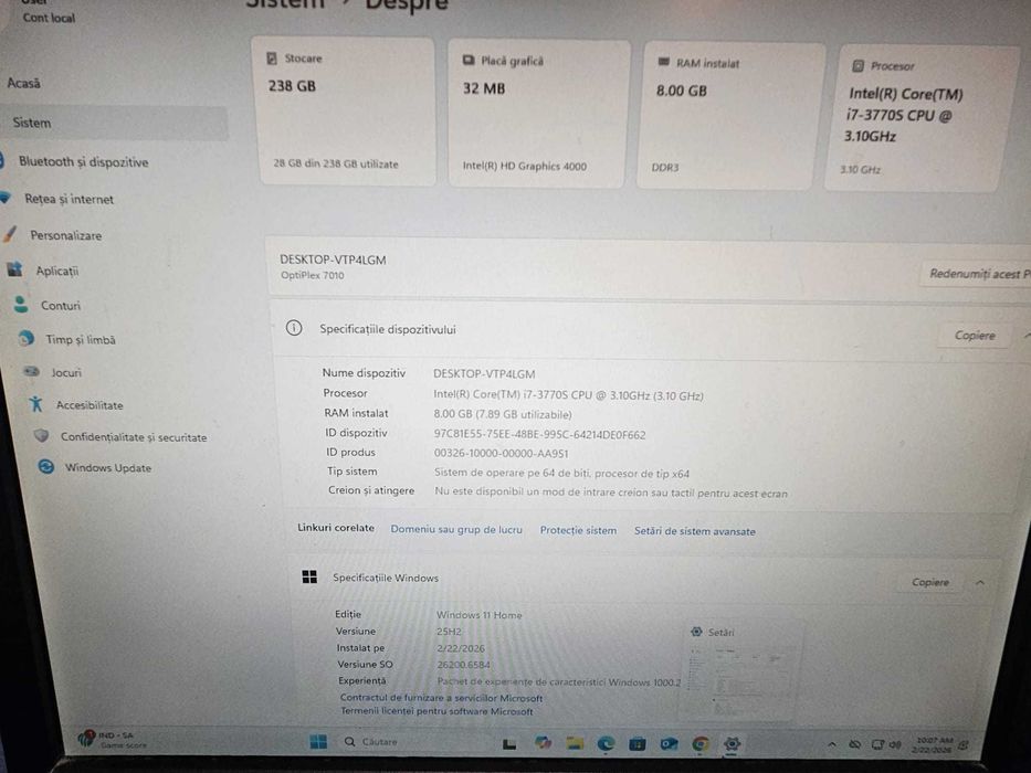 Desktop Dell I7 3770S 4.0GHz 8gb Ram SSD256 HD4000+MonitorHD+Windows11