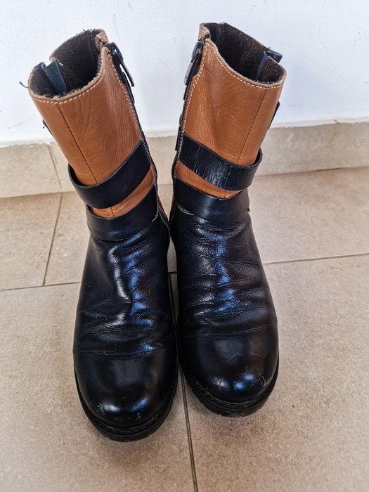 Cizme casual scurte MENUO BLU dama piele bleumarin-maro