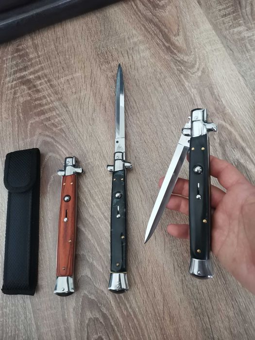 Briceag Italian 34cm negru, cuțit cu buton automat + husa, sigilat