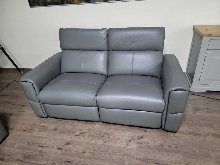 Сив кожен комплект дивани две двойки с електрически релакс механизъм