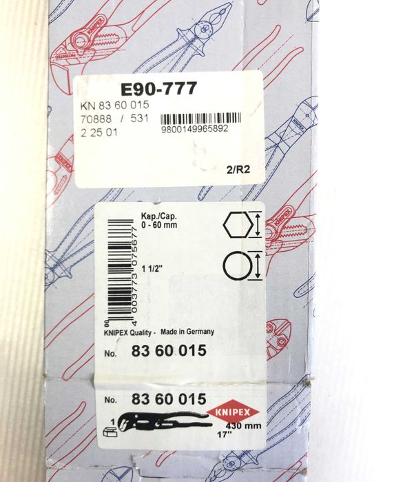 тръбен ключ Knipex, S челюсти, 1.5 инча, 420 мм, Германия