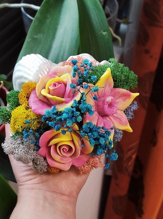 Ръчно изработена кашпа с глицеринови сапуни и скандинавски мъх