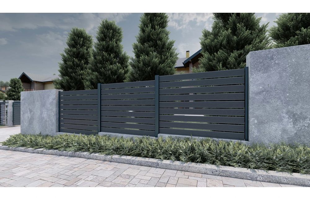 Garduri si porti din panouri stil jaluzele, sipca metalica, tabla cutata, plasa bordurata, fier forjat, BCA sau beton si alte modele disponibile