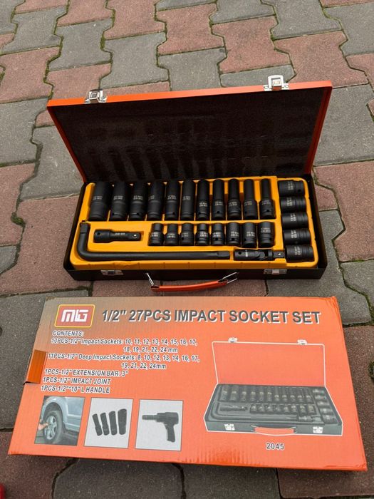 Set de chei tubulare de impact de 1/2”, 27 de piese, cu prelungitor